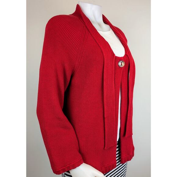 Talbots Red 100% Cotton Open Cardigan Sweater Holiday 3/4 Sleeve Size Large - Picture 2 of 9